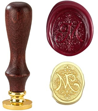 TBXqian Initial M Wachs-Siegel-Stempel, Vintage Letter Seal Wachs-Siegel-Stempel mit abnehmbarem Messingkopf und Holzgriff für Party Einladungen/Geschenkpapier/Umschläge/Weihnachten Thanksgiving