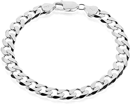 AKA Gioielli® - Pulsera Plata de Ley 925 Maciza - Cadena de Eslabones Cubanos de 7 mm u 8 mm para Hombres y Mujer Longitud: 21 23 cm