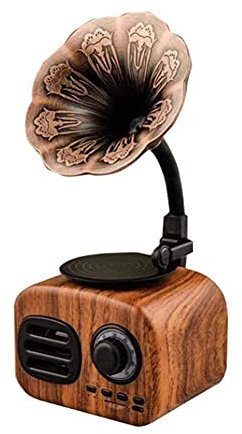 CCKUHN Tourne-Disque Gramophone Vintage Rétro Haut-Parleur Gramophone Bluetooth Tourne-Disque Radio Stéréo Boîte de Son Mini Wir (Marron Taille Unique) (Marron Taille Unique)