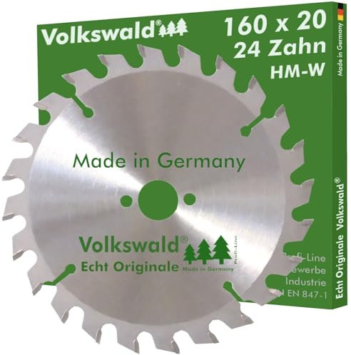 Volkswald ® HM-Sägeblatt W 160 x 20 mm Z = 24 Spanplatten Laminat Spanplatten beschichtet Kunststoffe Acrylglas Massivholz Holzplatten Tischkreissäge, Handkreissäge, Kapp- & Gehrungssäge