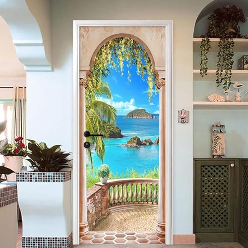 3D Türtapete Selbstklebend Türaufkleber - Säulenbalkon Mit Meerblick 77 X 200 Cm Tür Poster - Pvc Wasserfest Wandtattoo Für Schlafzimmer Wohnzimmer Tür Dekoration Tapete - Fototapete Für Kind -1R4P6G4