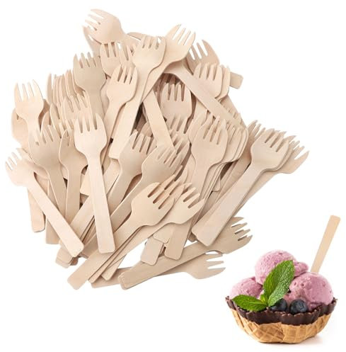 300 Pièces Fourchettes en Bois Mini Fourchettes Jetables Petites Cuillères Fourchettes à Apéritif en Vrac Couverts en Bambou Fourchette à Gâteau en Bambou Mini Ustensiles Bouleau Naturel 4 Pouces
