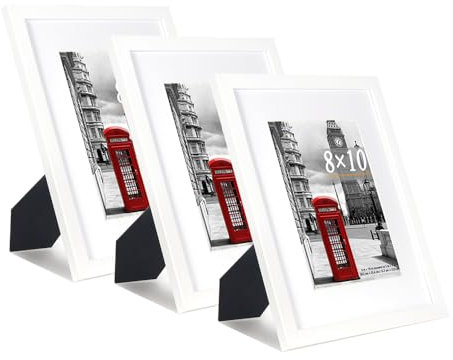 Scholar Tree White Picture Frames 10x8 Inch 3 Pack, Picture Frame for Tabletop and Wall Mounting, Mount for Picture 7x5