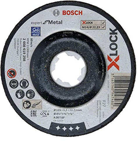 Bosch Professional 1x Gekröpfte Schruppscheibe Expert (für Metall, X-LOCK, Ø115 mm, BohrungsØ: 22,23 mm, Dicke:6 mm) (Packung mit 10)