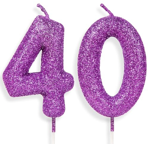 Zolunu lila rosa Geburtstag Kerze Nummer 40, Glitter Geburtstag Kerze Kuchen Toppers für Mädchen Frauen lila rosa Themed Party Dekorationen liefert Geburtstagsgeschenke