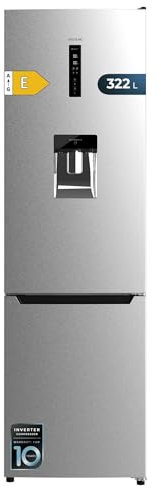 Cecotec Frigorífico Combi 322L con Dispensador de Agua Bolero CoolMarket Combi 322 WD Inox E. Altura 185.5cm y 59.5cm de Ancho, Bajo Consumo, Total No Frost, Multi Air Flow, Door Display