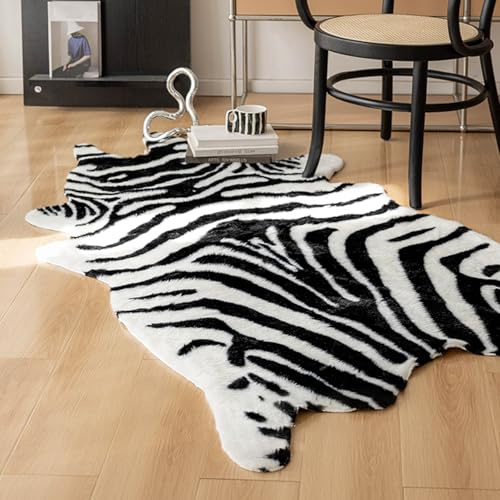 Cooalinar Teppich Aus Rindsleder,Teppich Mit Zebramuster,Kuhfell Teppich Kunstfell,Kunstfaser Teppich Rinderfell,Kuh-Druck Kunstpelz Tier Kuhfell-Teppich,Teppich Mit KüNstlichem Zebramuster