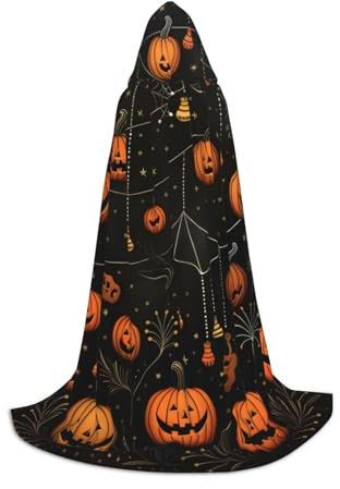 KWQDOZF Halloween-Umhang mit Kürbis-Spinnennetz und Kapuze in voller Länge, Weihnachten, Cosplay-Partykostüme für Unisex-Teenager, Größe 149,7 cm
