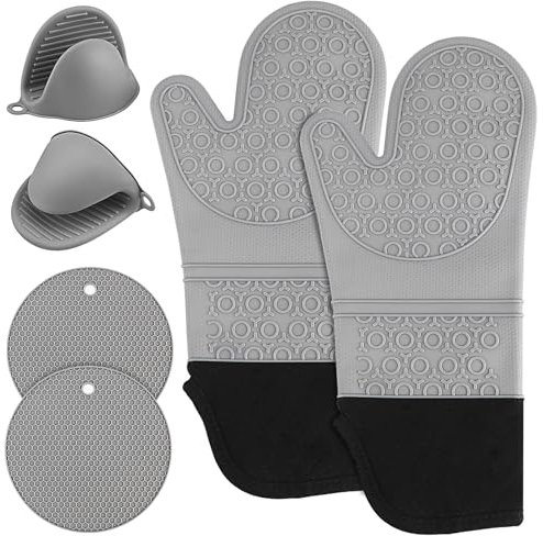 Guanti da forno in silicone,set di guanti da cucina, Set di 6 Guanti da Cucina Silicone Resistente al Calore Guanti da Cucina Adatti per Cucinare Cuocere e Grigliare