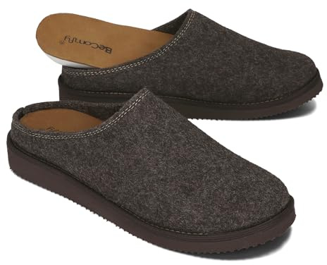 BeComfy Mujer Hombre Zapatillas de Fieltro de Lana Natural con Plantilla de Piel y Suela de EVA Unisex 36-46 EU (Marrón, Sistema tallas calzado EU, Adulto, Números, mediano, 44)