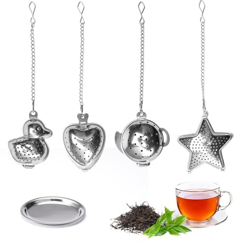 4 Pièces Filtre à Thé à Mailles Fines Avec Chaîne, Filtre Thé Inox Avec Plateaux, Boule à Thé Originale Réutilisable, Boule Infuseur de Thé Inox, Infuseur à Thé pour Thé en Vrac, Épices et Herbes