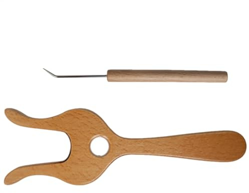 Yiohejy Flätad stickgaffel | Kit för stickgaffel och öga, träsladd, handskuren, forntida sladdverktyg för flätning, nybörjare för armband, halsband, flätade verktyg