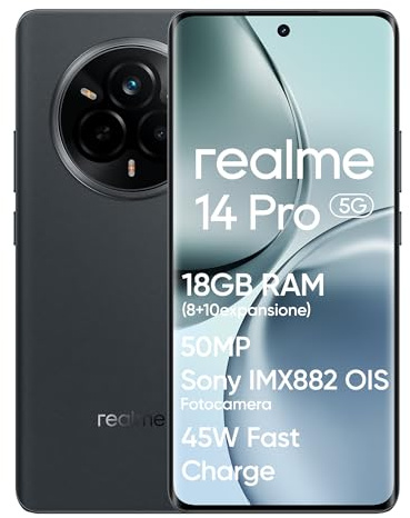 realme 14 Pro 5G Smartphone, 8+256GB, Batteria 6000mAh, Fotocamera Sony IMX882 OIS da 50MP, Dimensity 7300, Display Curvo 120Hz, Impermeabile IP69, Ricarica Rapida 45W SUPERVOOC, Grey