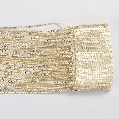 YKAFADE 4 Stück Fadenvorhang 100x200cm Fadengardine Fliegenvorhang Glitzer Türvorhang Fenstervorhänge Raumteiler Quaste Vorhänge für Zuhause Terrasse Schlafzimmer,Hochzeit,Restaurant -Beige