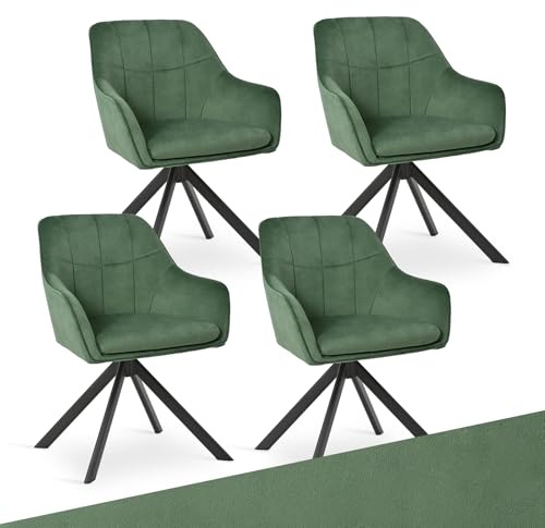 Goeurvant Drehstuhl Esszimmer 4er Set Samt Grün mit Armlehne Polsterstuhl Esszimmerstühle drehbar Küchenstuhl mit Metallbeine für Wohnzimmer Esszimmer