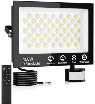 Projecteur LED Exterieur Detecteur de Mouvement 150W,15000LM Spot LED Extérieur avec Télécommande,6500K Blanc Froid Projecteur Extérieur,IP66 Etanche Eclairage Exterieur pour Garage Jardin Patio