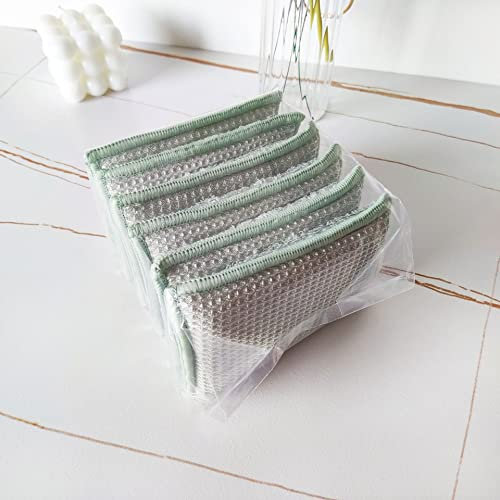 Nvzi 6 panni in spugna in fibra di bambù per la pulizia della cucina, assorbente e non grassa panno verde per lavastoviglie, spazzolatura, panno per la pulizia su entrambi i lati, 13 x 9 cm