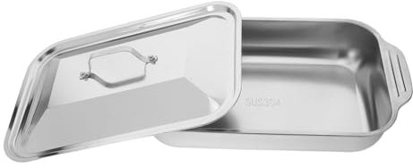 OUNONA Deep Fish Roasting Pan Stainless Steel Roasting Pan Lid Baking Tray Rack Trays Multifunctional Oven Bakeware