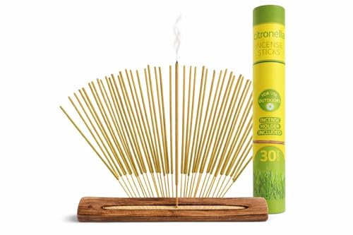 Citronella Incense Sticks for Garden, 30 Pieces with Holder, Mosquito and Insect Repellent