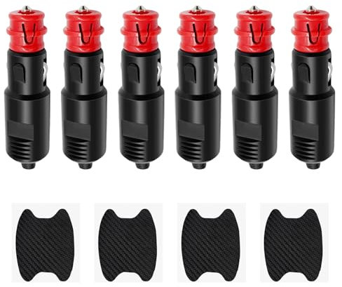 6 Pezzi Presa Accendisigari Auto Maschio 12v, Spinotto Presa Accendisigari Auto con 4 Adesivi per Paraurti per Maniglia Della Portiera Dell'auto, Adatto per 12V/24V Auto Camion Moto E Apparecchiature