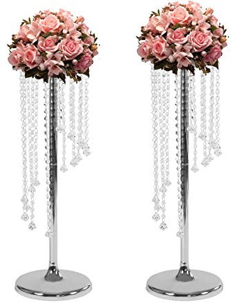 2 Stück Blumenständer 70cm Hochzeit Deko Dekosäule Metall Vasen mit Kristall DIY Flower Stand für Hochzeit Tisch Mittelstücke Silber Hohe Blumenvase für Party Jubiläum Zeremonie Event Empfang