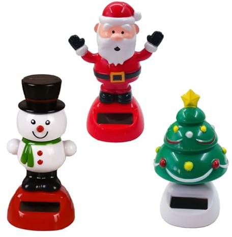 MEISH 3pcs Christmas Solar Dancing Toys Christmas Theme Figure Bobble Head Toy Holiday Solar Dancing Toy Car Dashboard Ornaments Home Desk Decor for Xmas Accessories