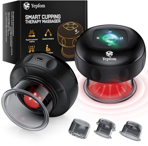 Yepfom Set di coppettazione dinamica intelligente 5 in 1, 20 livelli per terapia di massaggio con terapia Red Ligh-t e calore penetra per sollievo mirato dal dolore, nodi, dolori, dolori muscolari, 1