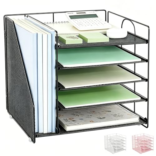 Pygocereri Schreibtisch Organizer und Zubehör, 5 stöckige Papierablage mit Aktenhalter, büro Organizer für Büro Bedarf Dokumentenablage (Schwarz)