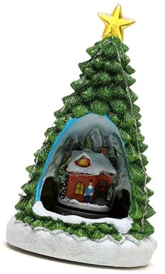 Piceioep Weihnachtsbaum Musikbox Für Männer Frauen Kinder Geburtstag Rotierende Zugharz Musikbox Mit LED Light Christmas Music Village