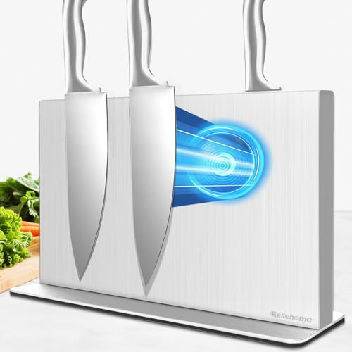Rekehome Bloc à couteaux magnétique sans couteau, 40 cm, argenté, porte-couteaux magnétique en acier inoxydable 304, support magnétique puissant des deux côtés, pour une cuisine bien rangée