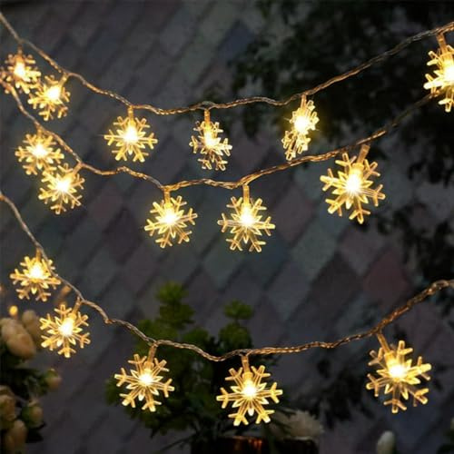 Schneeflocke Lichterketten, 6M 40 LED Batteriebetriebene Lichterkette Weihnachten,Weihnachtsdeko Lichterkette 8 Modi, Wasserdicht Außen Innen Lichterketten für Schlafzimmer, Hochzeit, Weihnachten