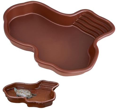 SGZIOO Reptiler, vattenskål, sköldpaddor, vattenskål, sköldpadda, badkar, stor med ramp och solplattform för orm, sköldpaddor, bardagamn, ödlor och gecko, 31 x 25 x 5 cm