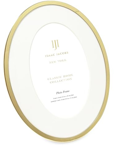 Isaac Jacobs 6x8 (Matted 3.5x5) Gold Oval Metal Picture Frame, Classic Photo Frame Made For Tabletop & Hanging Display, Photo Gallery and Wall Art (6x8 (Matted 3.5x5), Gold)