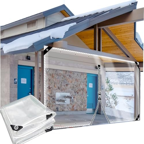CAQXAQP Clear Heavy Duty Tarpaulin with 1 Zip– 420gsm Waterproof Tarp PVC 1mx1m with Eyelets – Transparent Gazebo Side Panels for Pergola Garden & Balcony Rain Cover