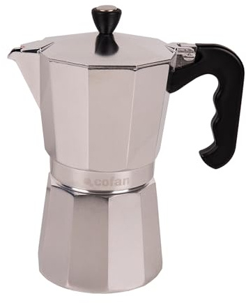 Cofan Cafetière italienne à induction | Capacité : 6 tasses | Matériau : aluminium | Convient à tous les types de plaques de cuisson | Poignée et bouton en nylon (1, 6 tasses)