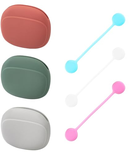 DUINIU 3 Sacs De Rangement pour Écouteurs Et 3 Collecteurs De Câbles pour Écouteurs, Mini Boîte pour Écouteurs en Silicone, Organisateur De Câbles De Données Magnétiques.