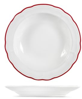 H&H Set 6 Piatti Fondi Giada in Stoneware, Ø 20 cm – Bordo Rosso – Piatti Resistenti per Primi Piatti – Lavabili in Lavastoviglie e Adatti al Microonde