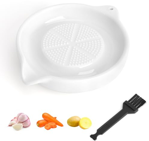 GZRXIOUS Rallador de Cerámica – Circular Blanco Rallador de Jengibre y Ajo con Cepillo, Fino de Cerámica para Familia Cocina y Especias – Duradera para Jengibre, Manzanas, Verduras, Limón, Zanahorias