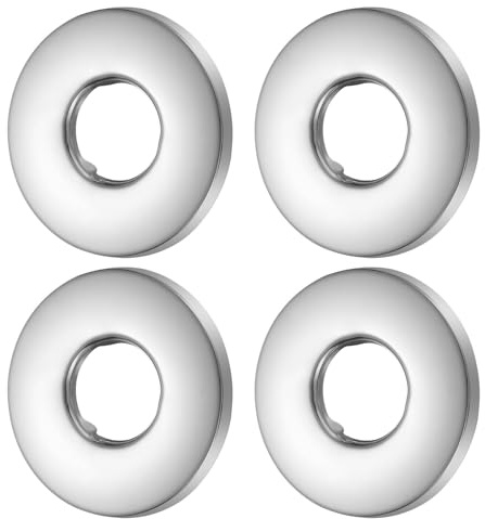QUARKZMAN 4 Pcs Flangia Braccio Doccia, 0.8x2.1x0.2(21x54x6mm) Piastra Rotonda Acciaio Inox, Flangia Divisa Parete, Copertura Tubo Idrico a Parete per Tubo, Argento