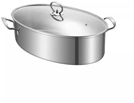 Pentola per pentola a vapore in acciaio inossidabile 304, pentola per pesce al vapore ellittica per cucinare pentole multiuso con coperchio per pesce, tamale, gnocchi, salsa, manico in argento (Manico