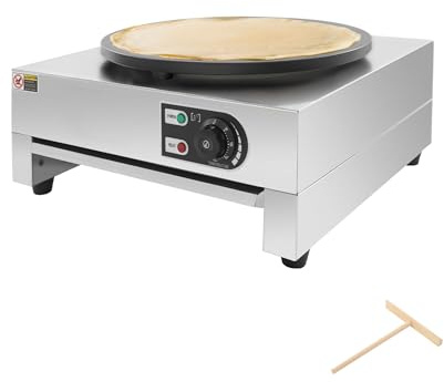 Crepes Maker 3000W Edelstahl Crepesplatte 40cm Backform, Einstellbare Temperatur 50-300°C, Crepesmaker mit Holzspatel, für Küchen, Restaurants