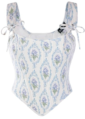 SCARLET DARKNESS Women's Corset Top Renaissance Lace-up Floral Corsets Vintage Cottagecore Overbust Vest Bustier