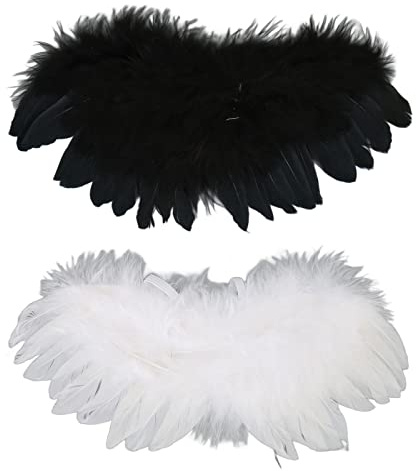 Baxnore Giunto Sferico per Bambole Ali di Piume Morbide Realistiche Ali d'Angelo Bianche Nere per 1/3 1/4 1/6 Bambole BJD Accessori Dimensioni 22x11 cm 2 Pezzi