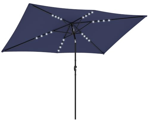 Outsunny Sombrilla Terraza Exterior 2,9x2,5 m con 24 Luces LED | Sombrilla de Jardín, Solares, Dosel Inclinable, Poste Metálico, Parasol para Patio, Terraza