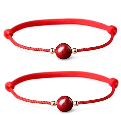 BIVYAX 2 Braccialetti di Filo Rosso con Pietra Naturale di Corniola, Simbolo di Fortuna e Protezione, Regalo Artigianale con Significato per Coppie o Amici Intimi,per Energia Positiva