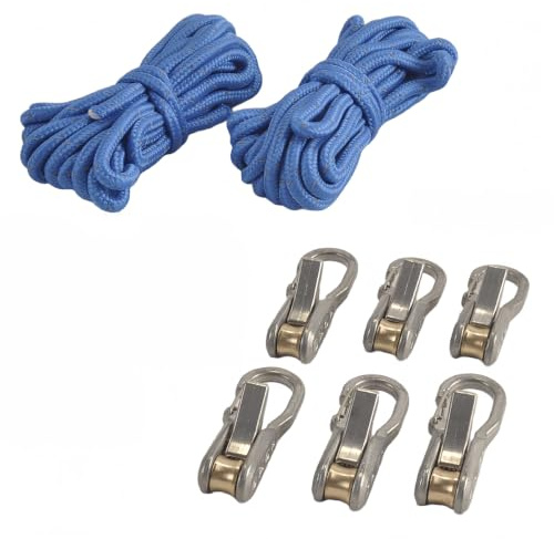 ANCLLO Rope Roller Cam Lock Tensioner, outil de serrage à corde avec accessoires, paracorde, pour le camping en plein air, la randonnée (6 tendeurs crochets 2 cordes)