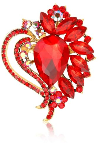 Broschen für Kleidung Damen Rot, Vintage Herz Brosche mit Strass Blumen, Anstecknadel Elegant, Ansteckblume Retro Brosche mit Kristall, Blumenbrosche für Hochzeit Kleid und Kleidung, Schmuck Geschenk