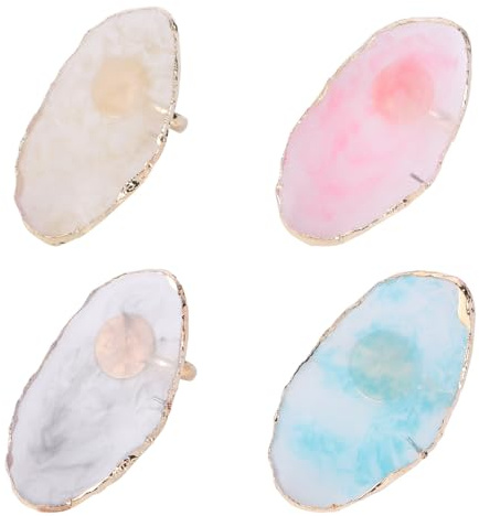 4pcs Mini Nail Art Ring Colour Mixing Tray Resin Marble Pattern | Wearable Design, Portable Use for Home or Holiday Events, Delicate Form for Nail Art Craft Amateurs and Professionals