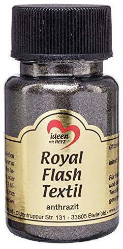 Ideen mit Herz Royal Flash Textil, Glitzer-Metallic-Farbe | hochdeckend, cremige Textilfarbe auf Wasserbasis | für helle und dunkle Textilien | 50 ml (anthrazit)