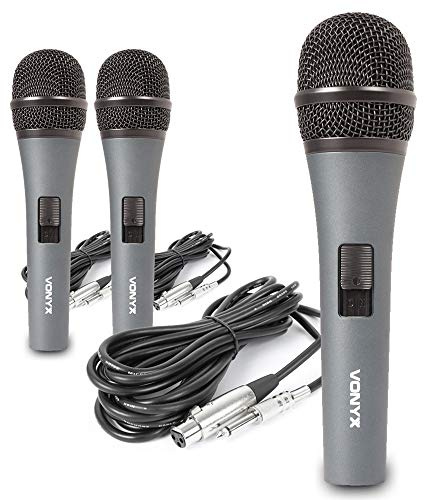 VONYX DM825 Wired Microphone Set of 3 - Professional Dynamic Vocal Mics with 5m XLR Cables - Ideal for Karaoke, Singing, Public Speaking, and Events - Durable and Reliable Sound Performance